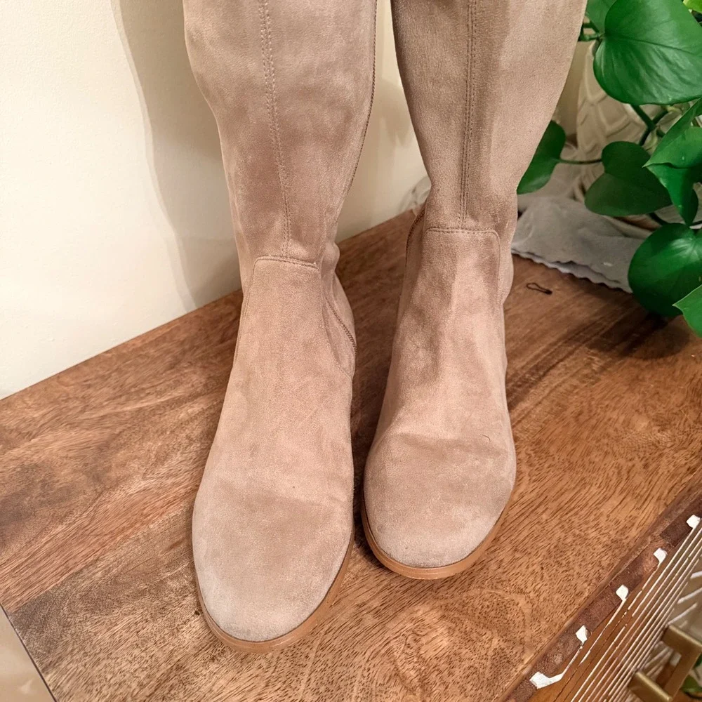 Calvin Klein Rae Size 7.5 Taupe OTK Riding Boot Stretch Equestrian Boho Chic